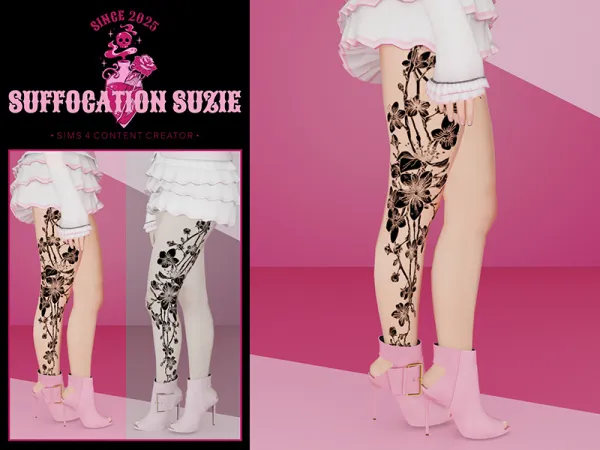 Mix Cherry Peach Tattoo Right Leg HQ by SuffocationSuzie - The Sims 4 Custom Content