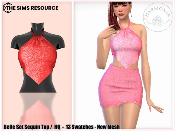 Alpha Belle Set Sequin Top by Harmonia - The Sims 4 Custom Content
