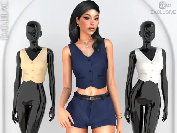 Alpha V Neck Crop Vest DO0789 by d-o-lilac - The Sims 4 Custom Content