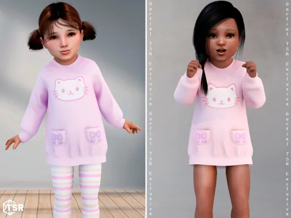 Maxis Match Luciela Toddler sweatshirt dress with cat print by Garfiel - The Sims 4 Custom Content