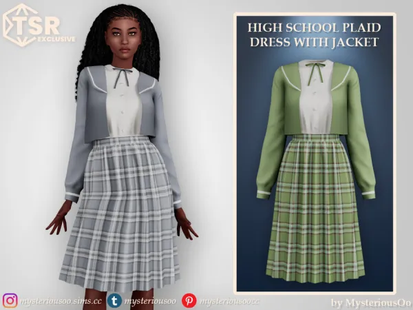 Alpha High school plaid dress with jacket by MysteriousOo - The Sims 4 Custom Content