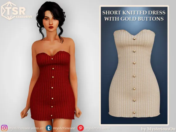 Alpha Short knitted dress with gold buttons by MysteriousOo - The Sims 4 Custom Content