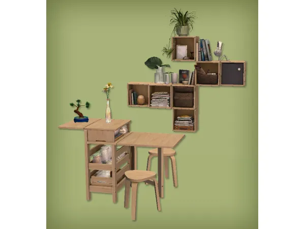 Sims 2 Mix Objetos para Sala de Estar CC: jacky93sims | Scandinavian Home Bookshelf, Table and Chair