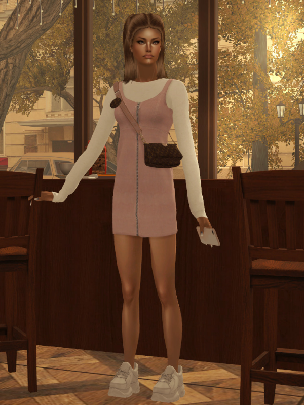 KliraAFtopoverallDressWLongSl by simsfinds - The Sims 2 Custom Content