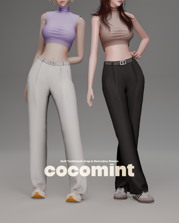 Maxis Match [cocomint] Soft Turtleneck Crop Everyday Slacks by cocomint - The Sims 4 Custom Content