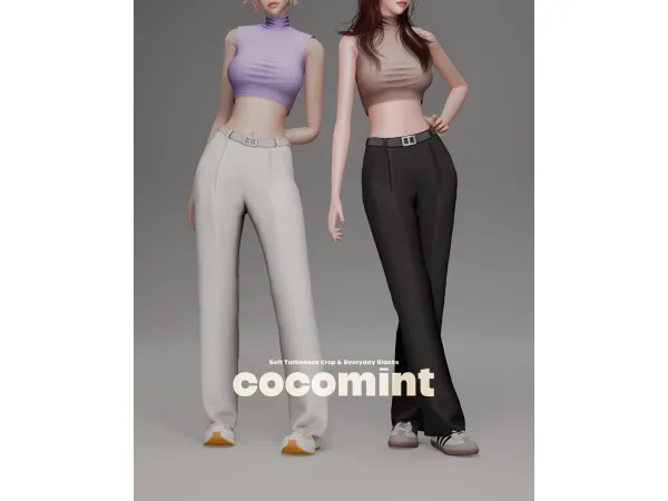 Maxis Match [cocomint] Soft Turtleneck Crop Everyday Slacks - The Sims 4 Custom Content