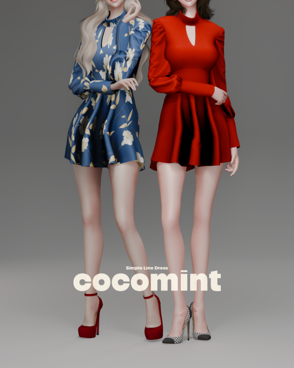 Alpha [cocomint] Simple Line Dress by cocomint - The Sims 4 Custom Content