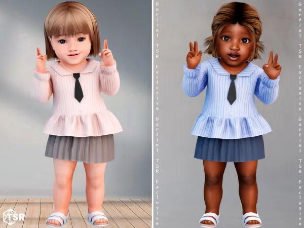 Alpha Lutecia Infant outfit with striped blouse and tie by Garfiel - The Sims 4 Custom Content