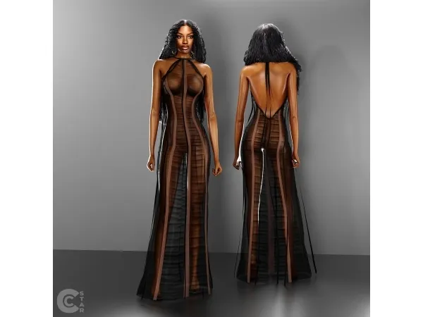 Alpha Sheer Halter Maxi Dress cool_content_star - The Sims 4 Custom Content
