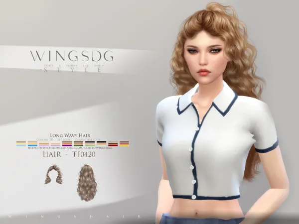 Alpha WINGS TF0420 Long Wavy Hair - The Sims 4 Custom Content