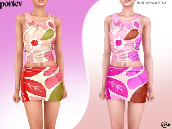 Alpha Floral Printed Mini Skirt by portev - The Sims 4 Custom Content