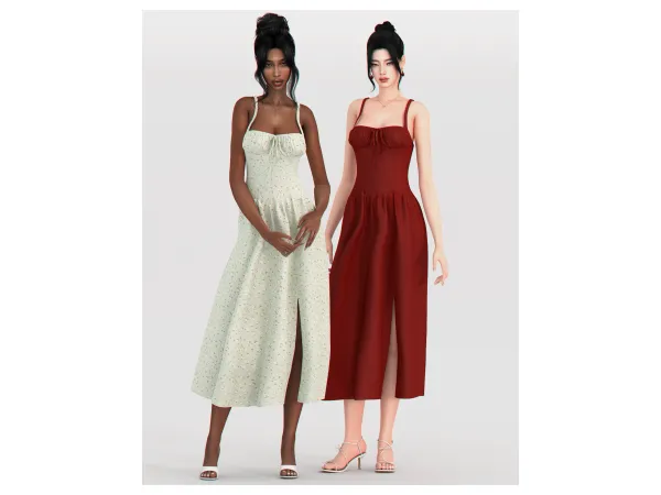 Alpha Maple Bustier Midi Dress by backtrackcc - The Sims 4 Custom Content