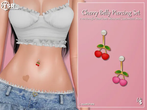 Alpha Cherry Belly Button Piercing Set - The Sims 4 Custom Content
