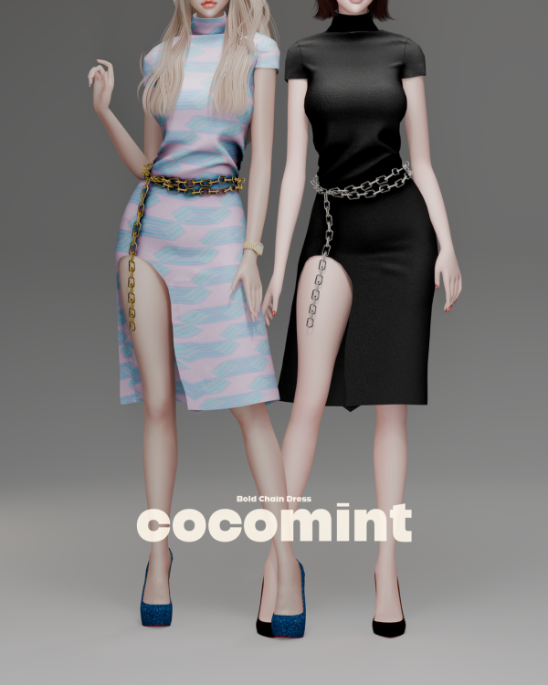Alpha Bold Chain Dress by cocomint - The Sims 4 Custom Content