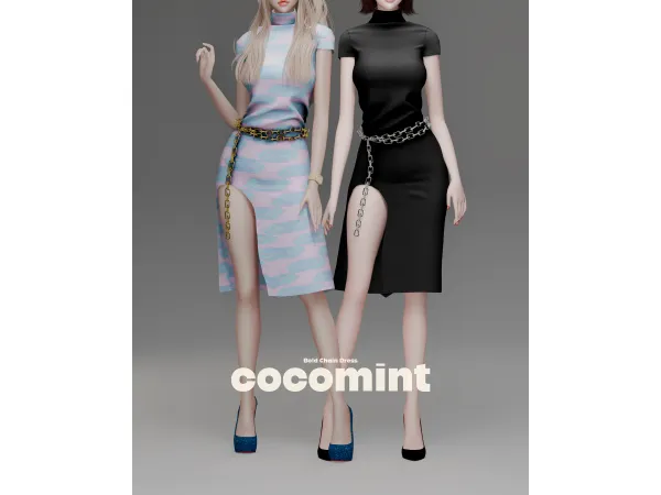 Alpha Bold Chain Dress by [cocomint] - The Sims 4 Custom Content