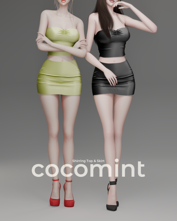 Alpha Shirring Top Skirt by cocomint - The Sims 4 Custom Content