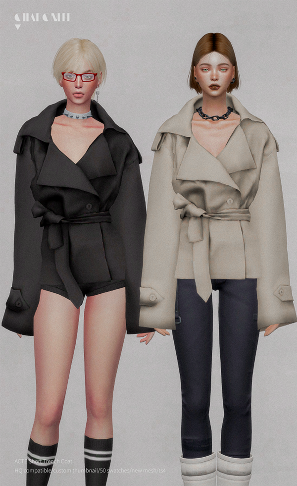 Alpha ACTE Short Trench Coat by simsfinds - The Sims 4 Custom Content