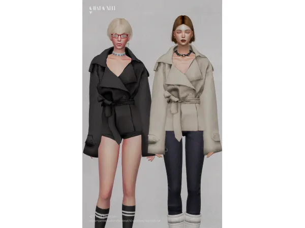 Alpha ACTE Short Trench Coat by Charonlee - The Sims 4 Custom Content