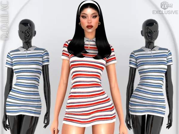 Alpha DOLilac Striped Cotton Mini Dress DO0796 - The Sims 4 Custom Content
