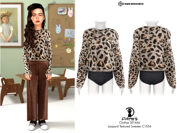 Alpha Daph's Clothes SET466 Leopard Textured Sweater C1554 - The Sims 4 Custom Content