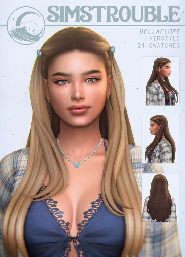 Maxis Match Bellaflore Hairstyle (3 Versions) by simsfinds - The Sims 4 Custom Content