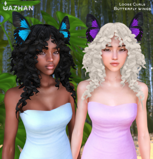 Maxis Match [LOOSE CURLS X BUTTERFLY WINGS] hair acc by simsfinds - The Sims 4 Custom Content
