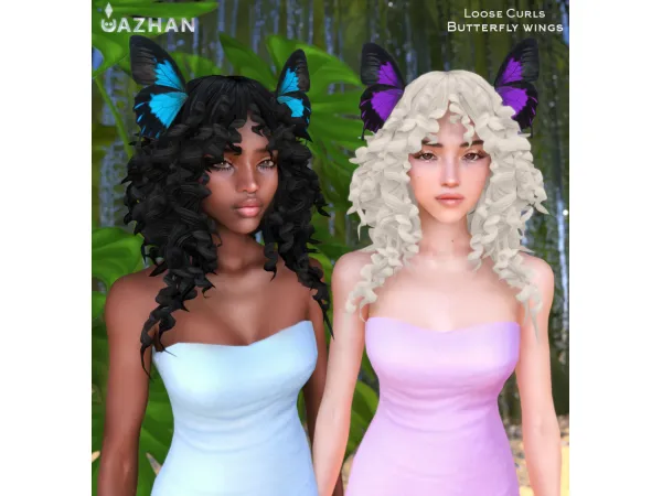 Maxis Match [LOOSE CURLS X BUTTERFLY WINGS] hair acc by cazhancc - The Sims 4 Custom Content