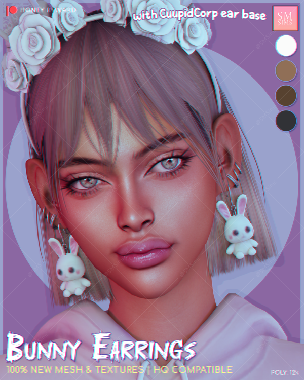 Alpha HONEY Bunny Earrings by simsfinds - The Sims 4 Custom Content