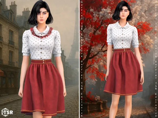 Maxis Match Sophie Vintage blouse and skirt set by Garfiel - The Sims 4 Custom Content