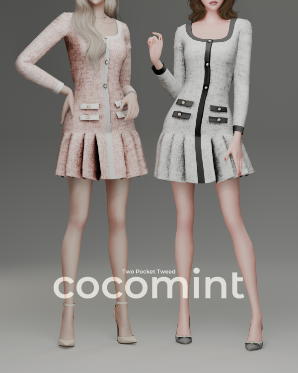 Alpha [cocomint] Two Pocket Tweed by cocomint - The Sims 4 Custom Content