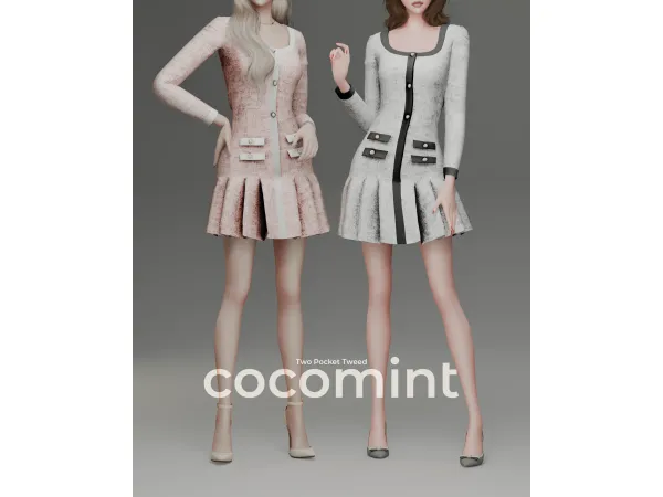Alpha [cocomint] Two Pocket Tweed - The Sims 4 Custom Content