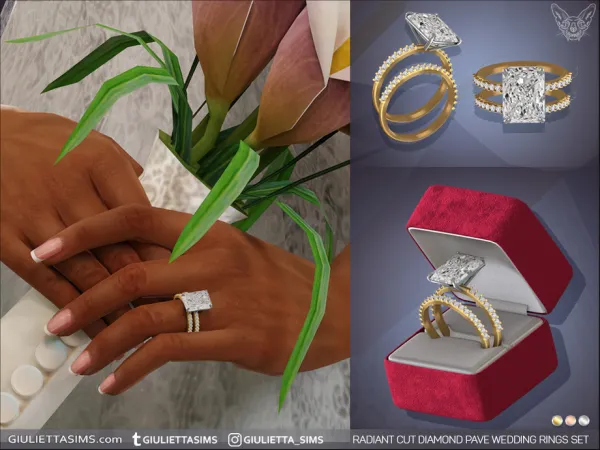 Radiant Cut Diamond Pave Wedding Rings Set