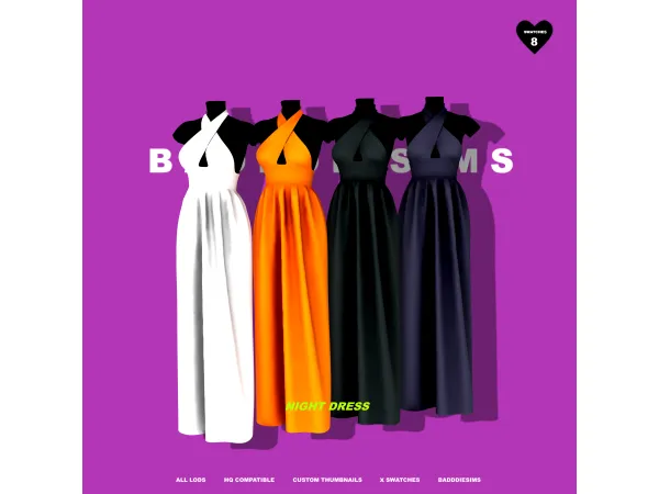 Alpha NIGHT DRESS by BADDDIESIMS - The Sims 4 Custom Content
