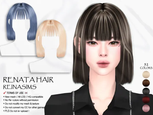 Alpha Renata hair by Reina_Dambi - The Sims 4 Custom Content
