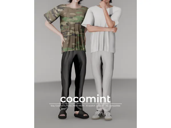 Alpha Stay Cozy Tee Pants by Cocomint - The Sims 4 Custom Content