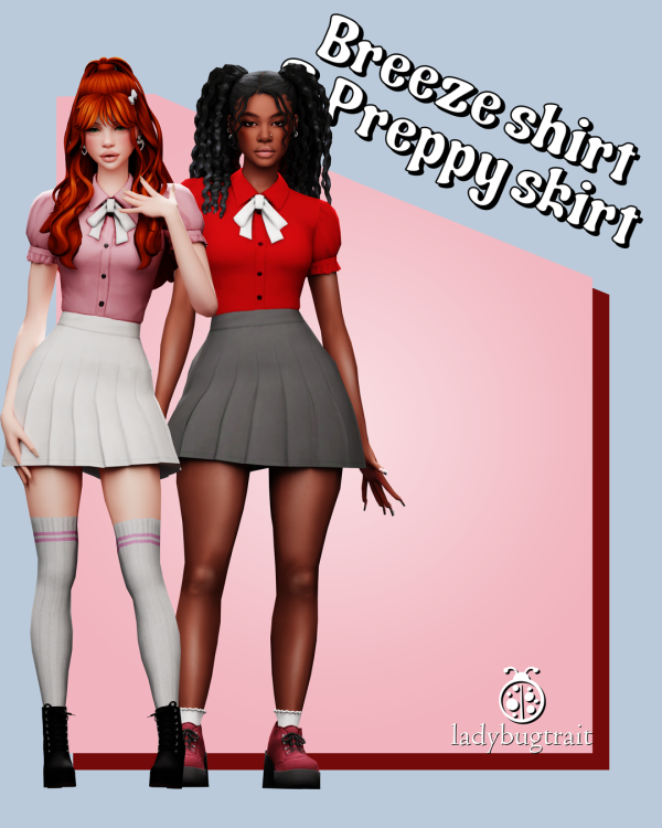 Maxis Match Breeze Shirt Preppy Skirt Set by ladybugtrait - The Sims 4 Custom Content