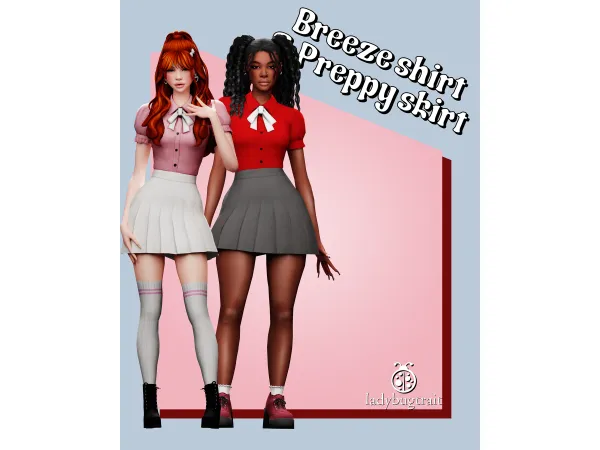 Maxis Match Breeze Shirt Preppy Skirt Set by Ladybugtrait - The Sims 4 Custom Content