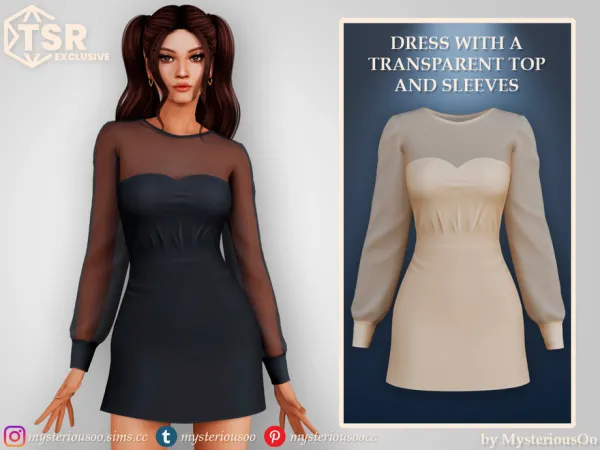 Mix Dress with a transparent top and sleeves by MysteriousOo - The Sims 4 Custom Content