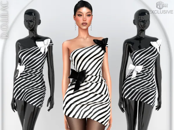 Alpha DOLilac Gathered Ribbon Striped Mini Dress DO0816 - The Sims 4 Custom Content