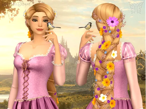 Maxis Match Rapunzel Hair Enrolados Flowers - The Sims 4 Custom Content