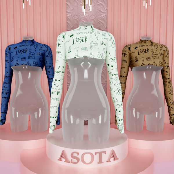 Alpha [ASOTA OFFICIAL] Nella Long Sleve Croptop by asotaofficial - The Sims 4 Custom Content