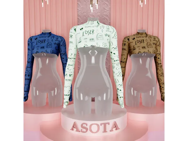 Alpha [ASOTA OFFICIAL] Nella Long Sleve Croptop - The Sims 4 Custom Content