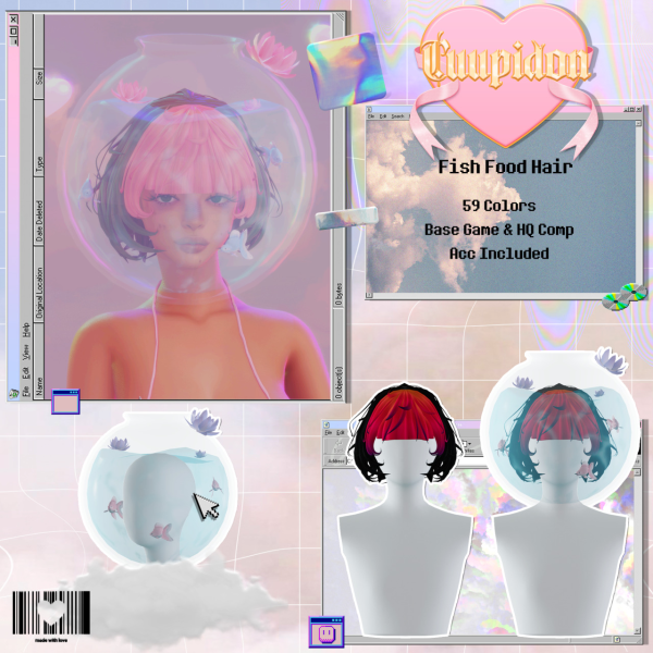Maxis Match cuupidon fish food hair by missme12 - The Sims 4 Custom Content