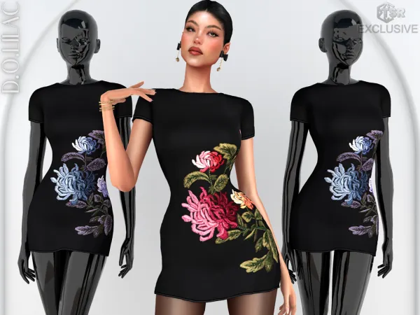 Alpha DOLilac Flower Embroidered Stretch Mini Dress DO0817 - The Sims 4 Custom Content