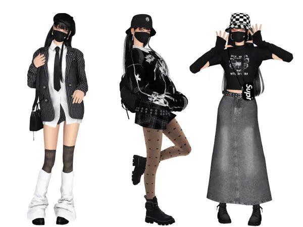 Alpha (Asian Y2K) Acubi Outfit Lookbook by thekims4 - The Sims 4 Custom Content