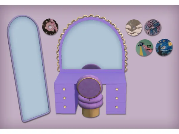 Artsy CD Wall Sticker Comfort Mirror and Vanity Table by jacky93sims - The Sims 2 Custom Content