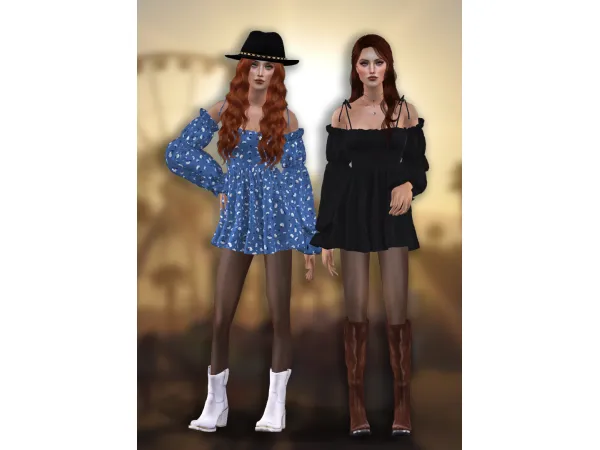 fakebloood 4t2 BackTrack Skylar Shoulder Straps Dress With Puff Sleeves - The Sims 2 Custom Content