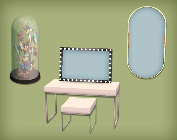 Go Trendy Vanity Table Hugo Bathroom Mirror and Oh My Goth Butterflies by simsfinds - The Sims 2 Custom Content