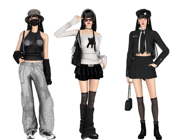 Alpha (Asian Y2K) Acubi Outfit Lookbook 2 by simsfinds - The Sims 4 Custom Content