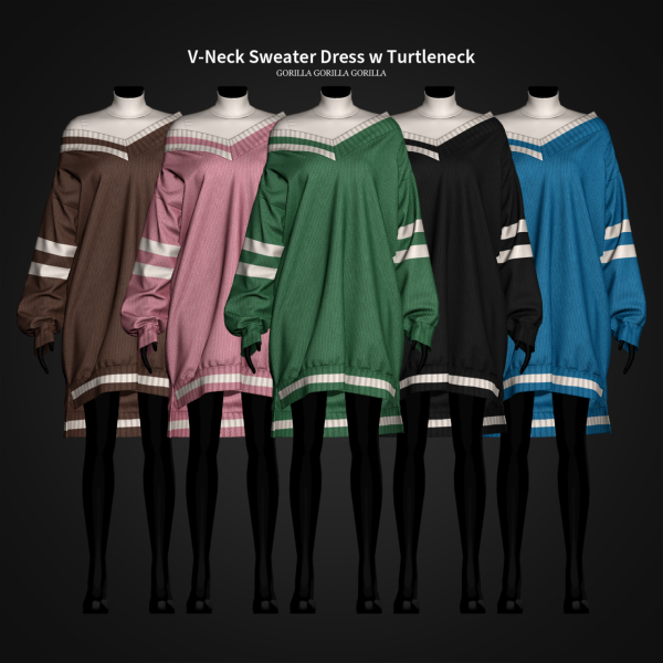 Alpha V Neck Sweater Dress w Turtleneck by simsfinds - The Sims 4 Custom Content